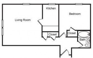 1 Bedroom with Kitchen Room Floor Plan